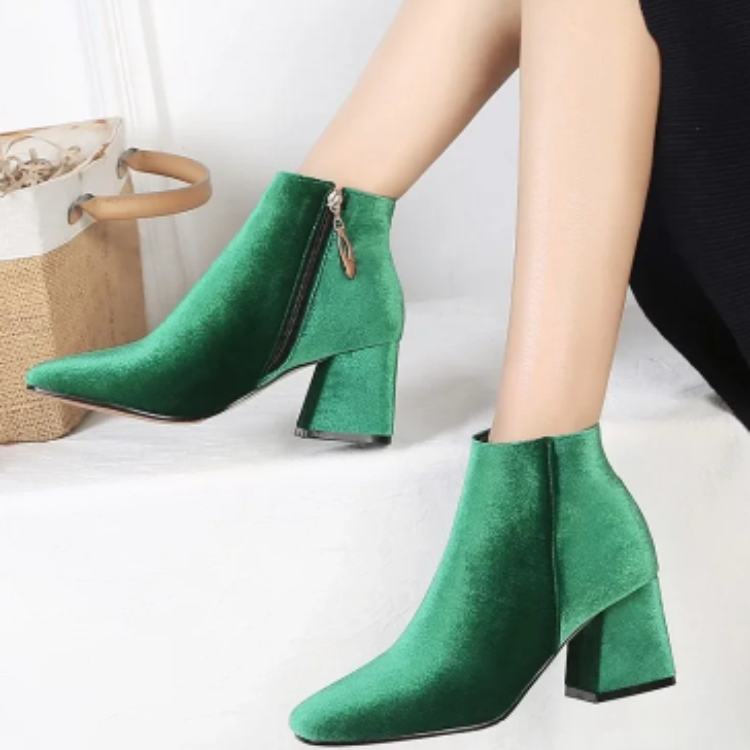 Heidi-Mode | Elegante Stiefeletten mit Quadratzehen und Hohem Absatz Damen Stiefeletten