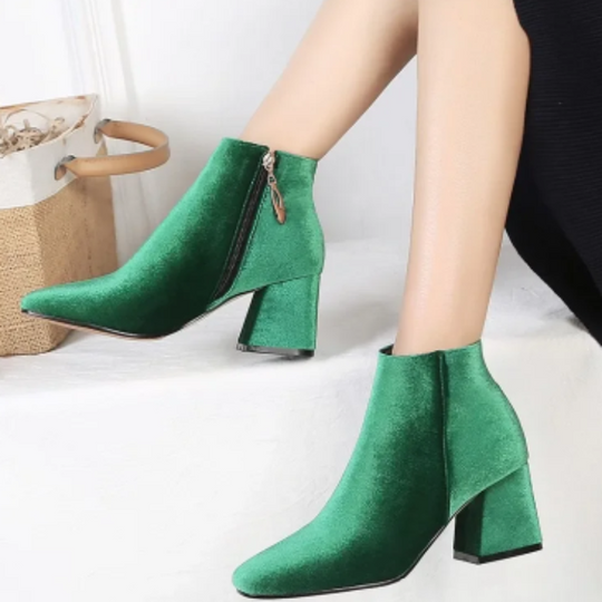Heidi-Mode | Elegante Stiefeletten mit Quadratzehen und Hohem Absatz Damen Stiefeletten