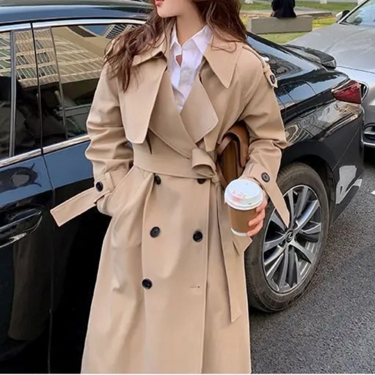 Heidi-Mode | Langer Trenchcoat mit Gürtel für Frauen Eleganter Trenchcoat Damen