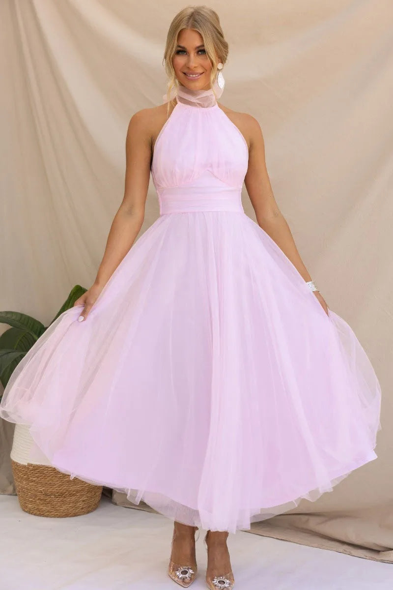 Heidi-Mode | Elegantes Tüll Halter Midikleid Perfekt für Edle Anlässe