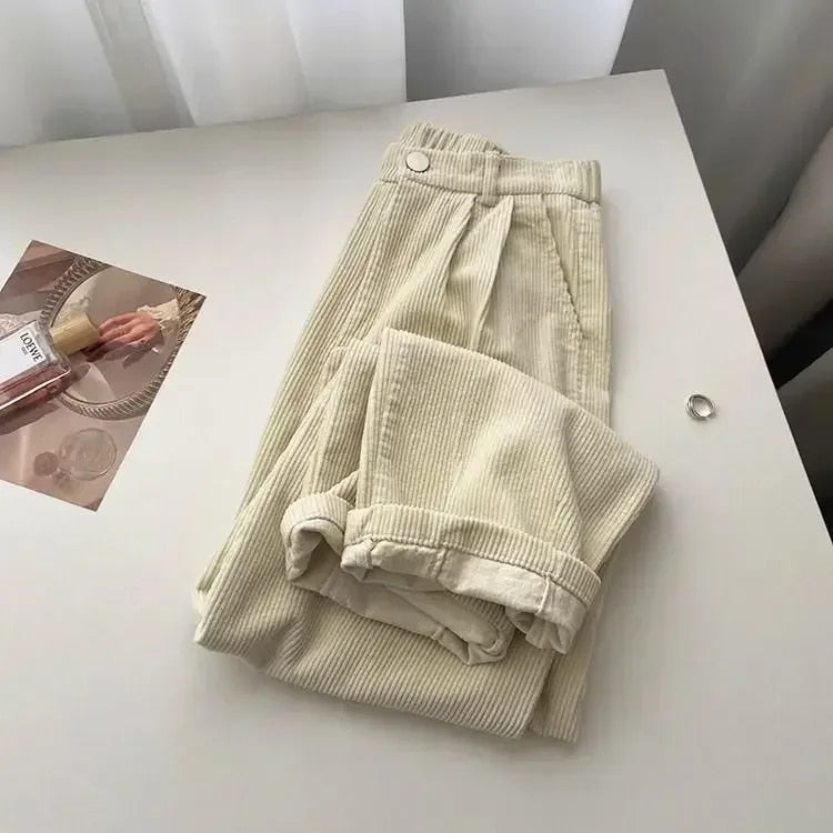 Retro Corduroy-Hose mit hoher Taille für Damen