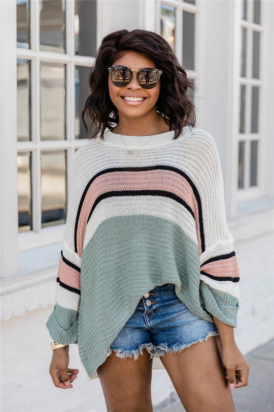 Heidi-Mode | Rundhals Lässiger Bunter Strickpullover