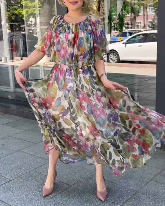 Heidi - Kleid mit Rundhalsausschnitt und Blumendruck