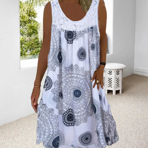 Heidi-Mode | Ärmelloses Kleid mit Lebendigem Boho-Print