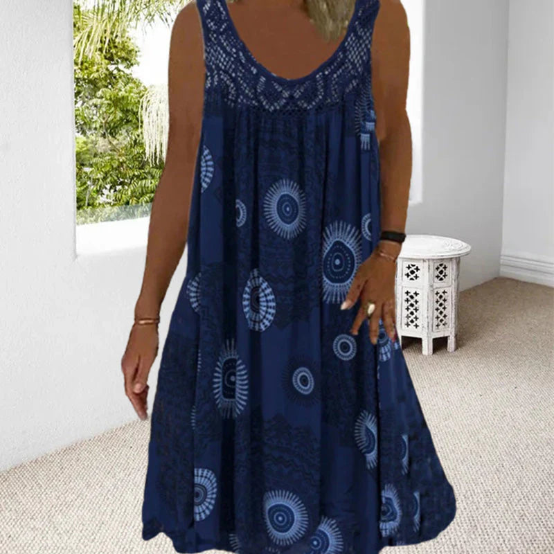 Heidi-Mode | Ärmelloses Kleid mit Lebendigem Boho-Print
