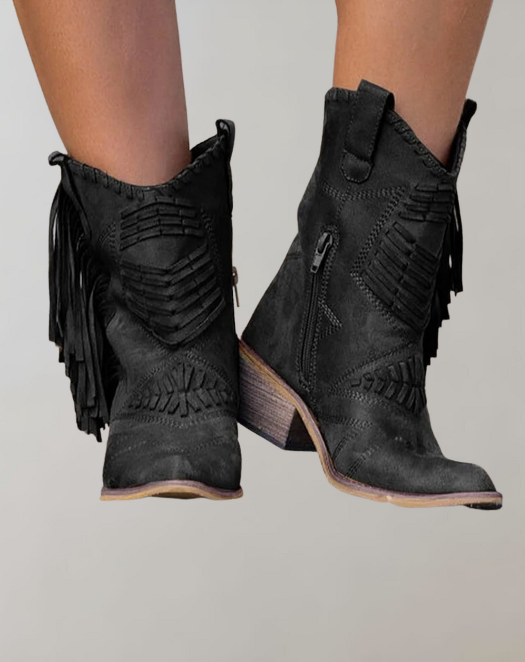 Heidi-Mode | Weinlese Stiefel mit Reißverschluss und Fransen