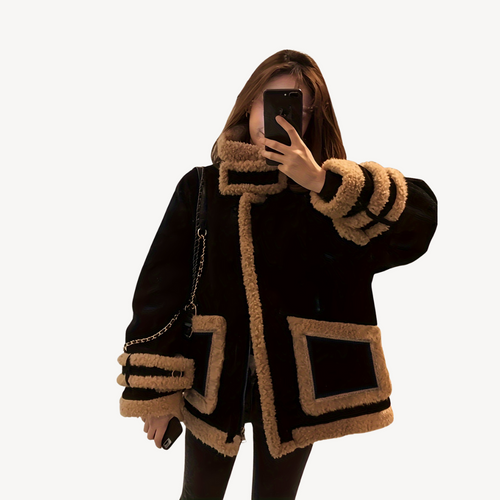 Heidi-Mode | Damen Kunstpelz Besatz Mantel