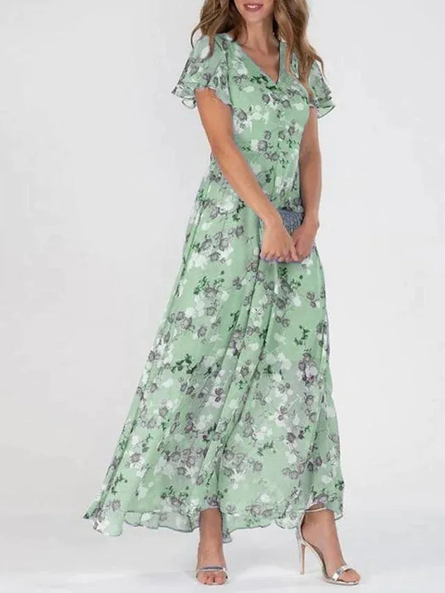 Elegante Blumige Chiffonkleid
