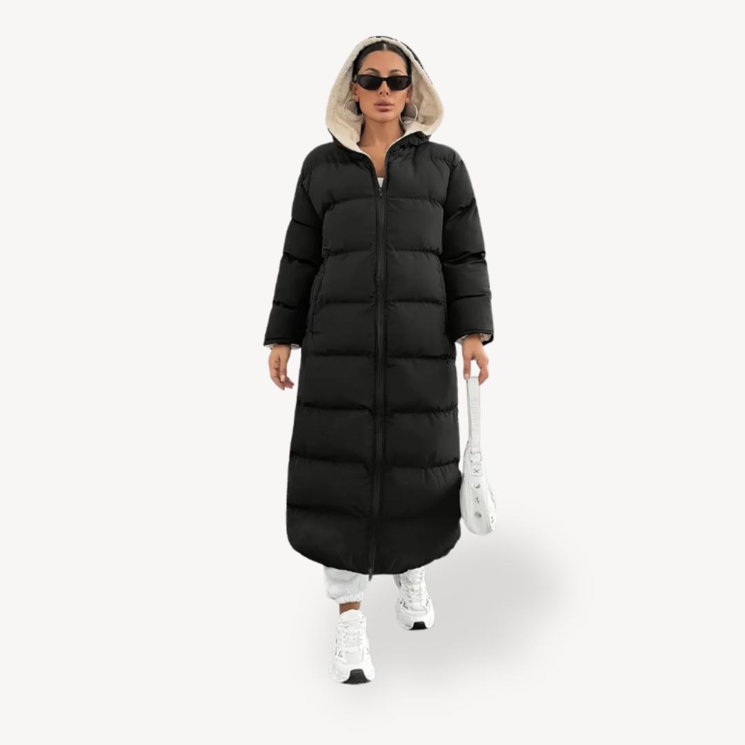 Heidi-Mode | Damen Schwarze Kapuzen-Puffermantel