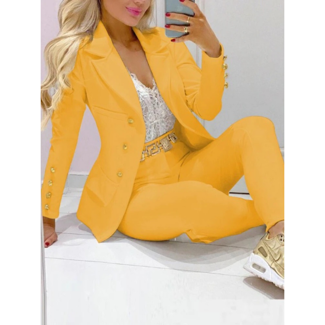 Heidi-Mode | Zweiteiliges Satz Kapuze Kragen Doppelreihe Damen Blazer