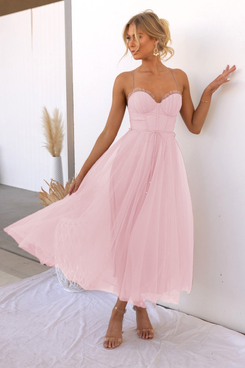 Heidi-Mode | Modernes Prinzessin Chiffon Trägerpartykleid Maxikleid
