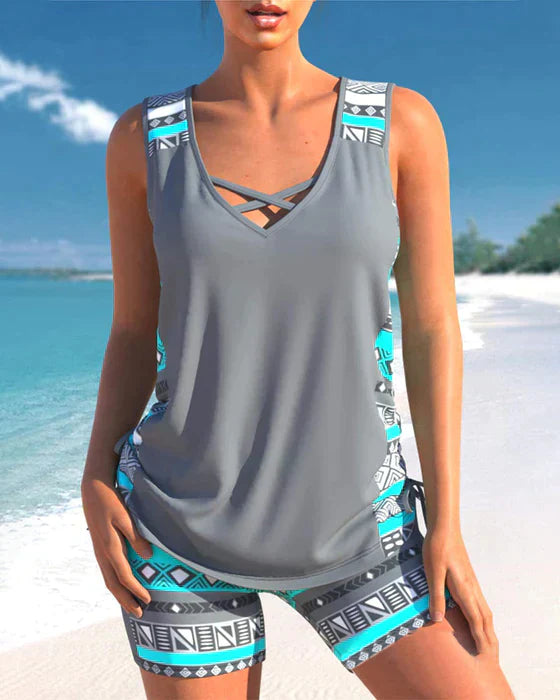 Heidi-Mode | Tankini mit Tribalprint und Gekreuzten Details