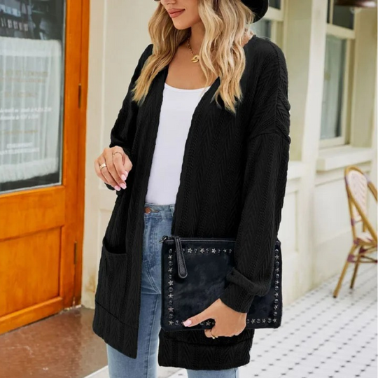 Heidi-Mode | Lange Strickjacken Damen Leichtgewicht Strickjacke mit Taschen