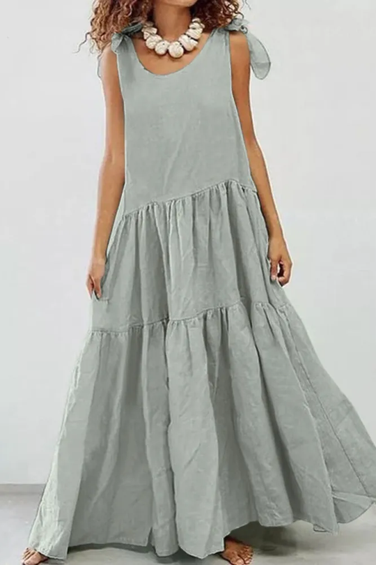 Mode Fest Farbe Schnürung Weste Casual geraffte Maxi Kleid
