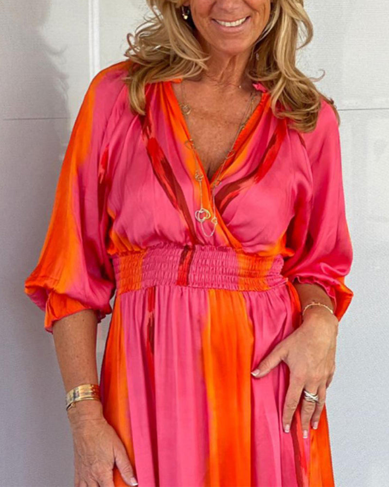 Heidi-Mode | Kleid mit 3/4-Ärmeln und V-Ausschnitt