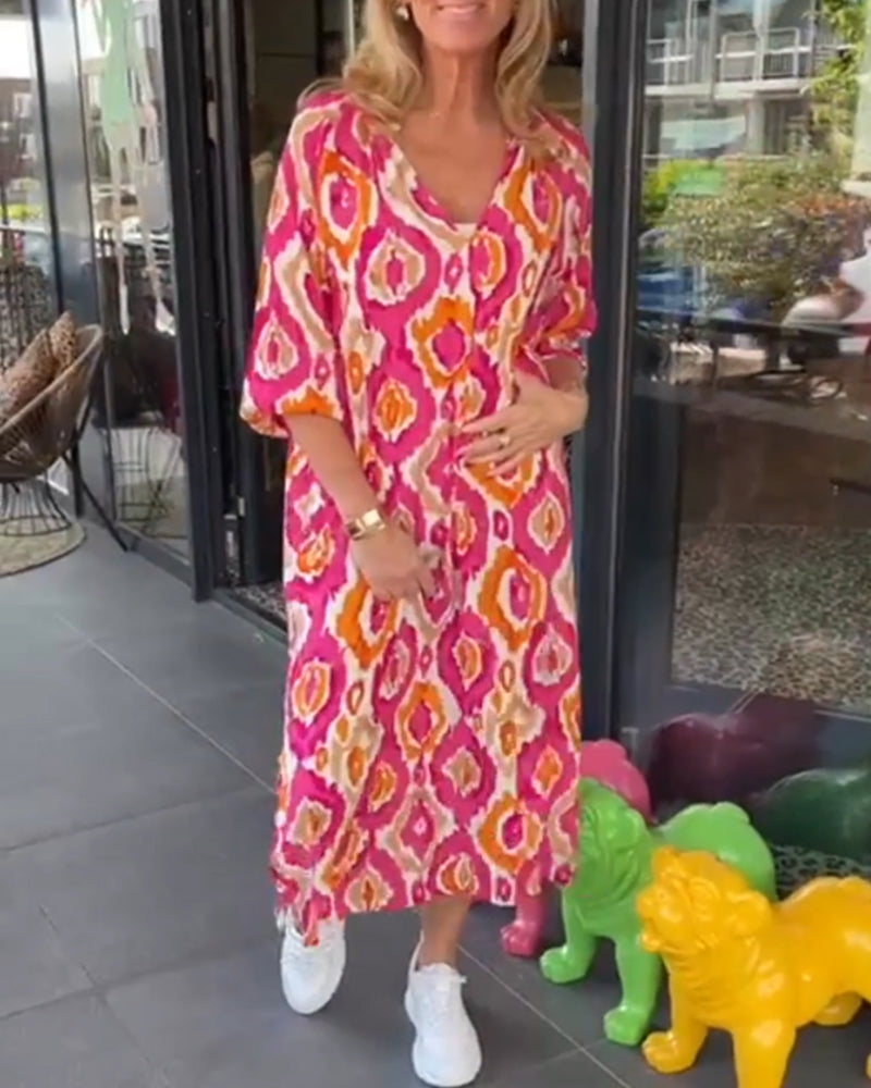 Heidi-Mode | Stilvolles Gemustertes Sommerkleid mit Halben Ärmeln
