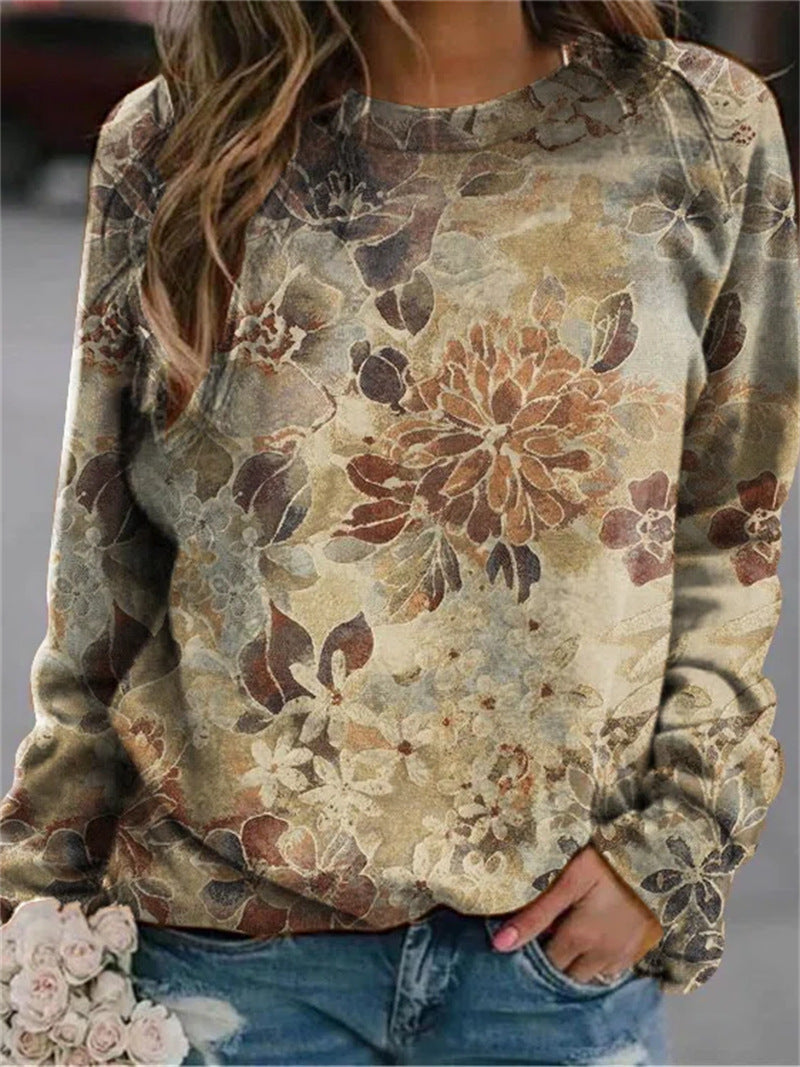 Heidi-Mode | Crew Neck Blümchen Langarm Sweatshirt