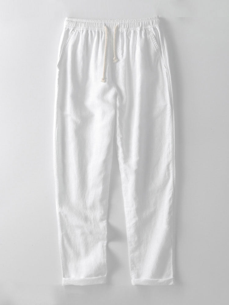Sleeved Linen Look Stand Collar Shirt & Straight Leg Linen Pants
