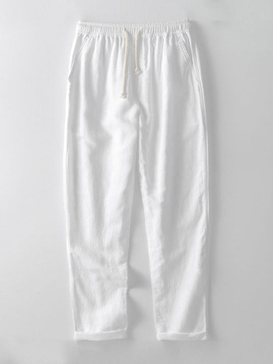 Sleeved Linen Look Stand Collar Shirt & Straight Leg Linen Pants