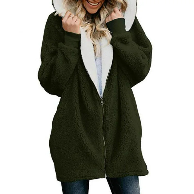 HeidiMode | Flauschiger Fleecemantel Mit Kapuze Und Weicher Tasche