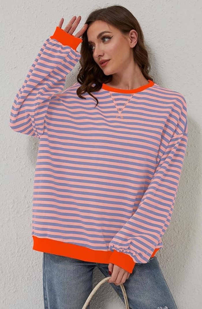 Heidi-Mode | Gestreifter Lässiger Strickpullover