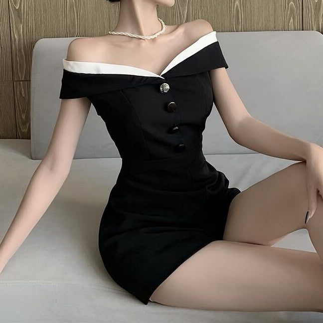 Heidi-Mode | Schwarzer Lässiger Off Shoulder Overall Shorts Romper