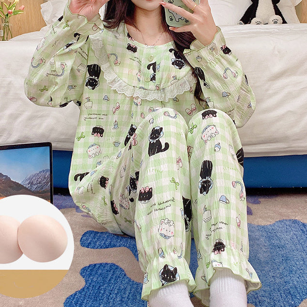 Heidi-Mode | Cloud Cotton Rundbindung Brustpolster Heim Pyjama Satz