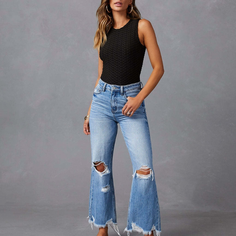 Heidi-Mode | Hochgeschnittene Jeans mit Löchern für Frauen