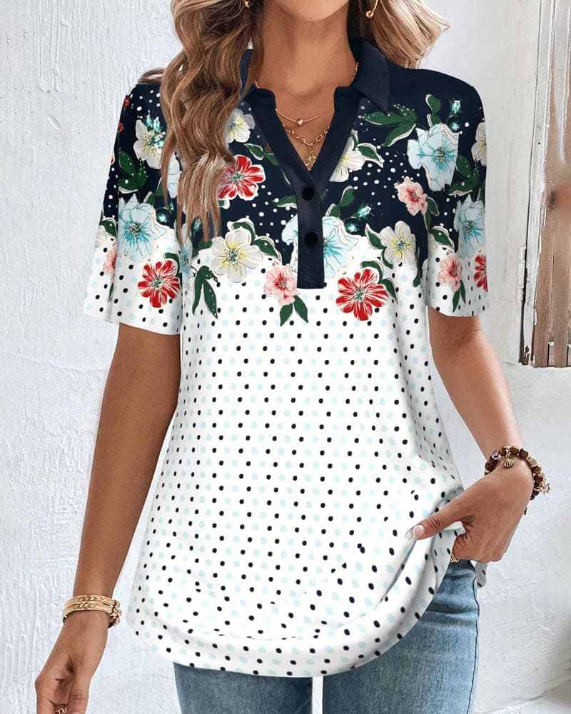 Heidi-Mode | Bluse mit Rollkragen und Blumenmuster