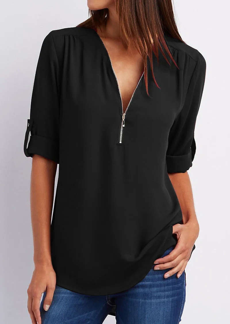Heidi-Mode | Elegante V-ausschnitt Bluse für Damen
