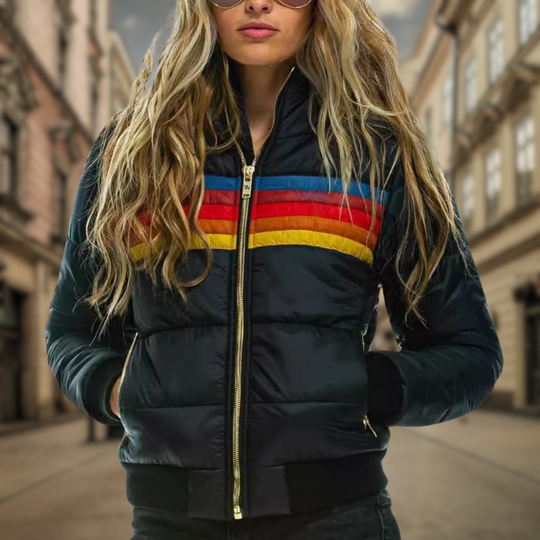 Heidi-Mode | Puffer-Jacke - Reißverschluss mit gestreiftem Brustdetail