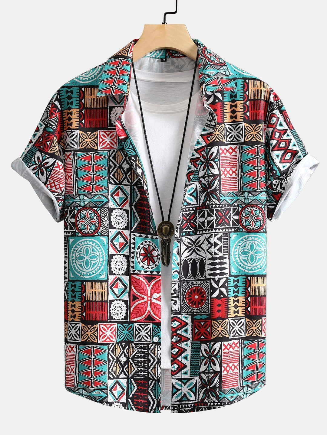 Patchwork Print Button Up Hemd