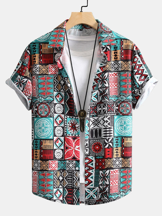 Patchwork Print Button Up Hemd