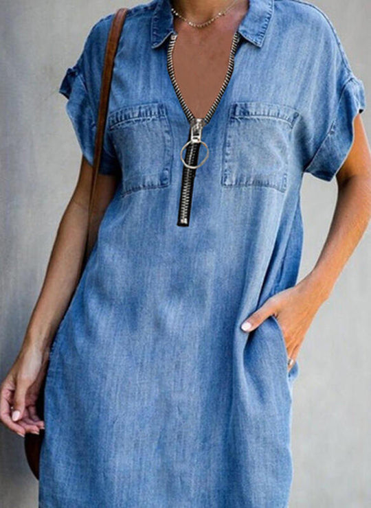Heidi-Mode | Jeanskleid Slim Fit mit Reißverschluss und Kragen Kleider