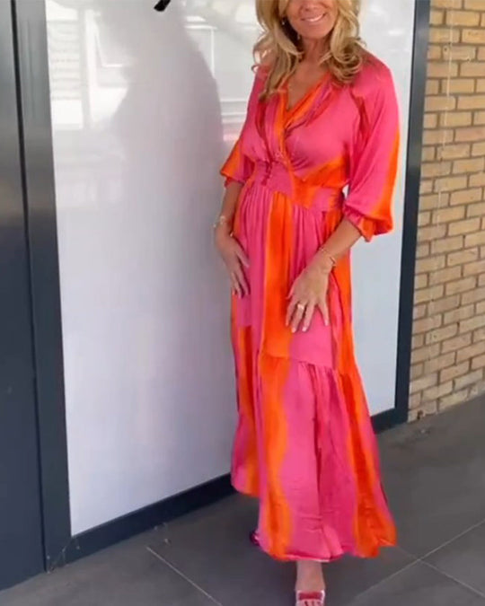 Heidi-Mode | Kleid mit 3/4-Ärmeln und V-Ausschnitt