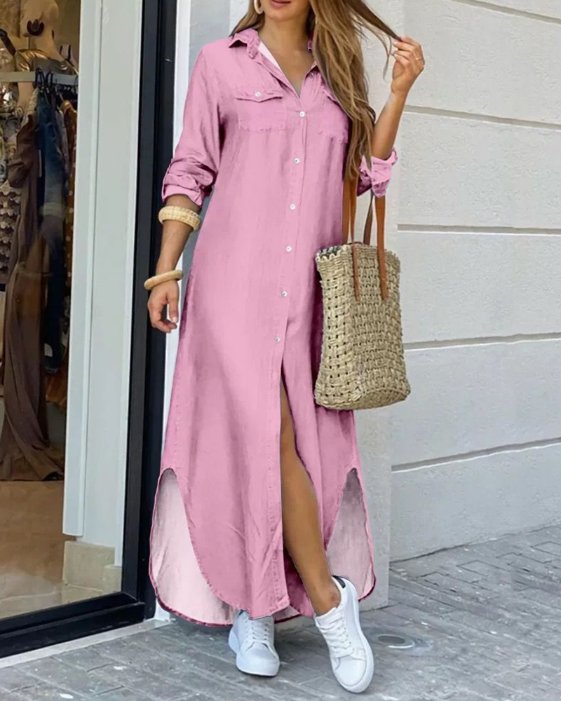 Heidi-Mode | Ein Einfarbiges Hemdblusenkleid mit Langen Ärmeln