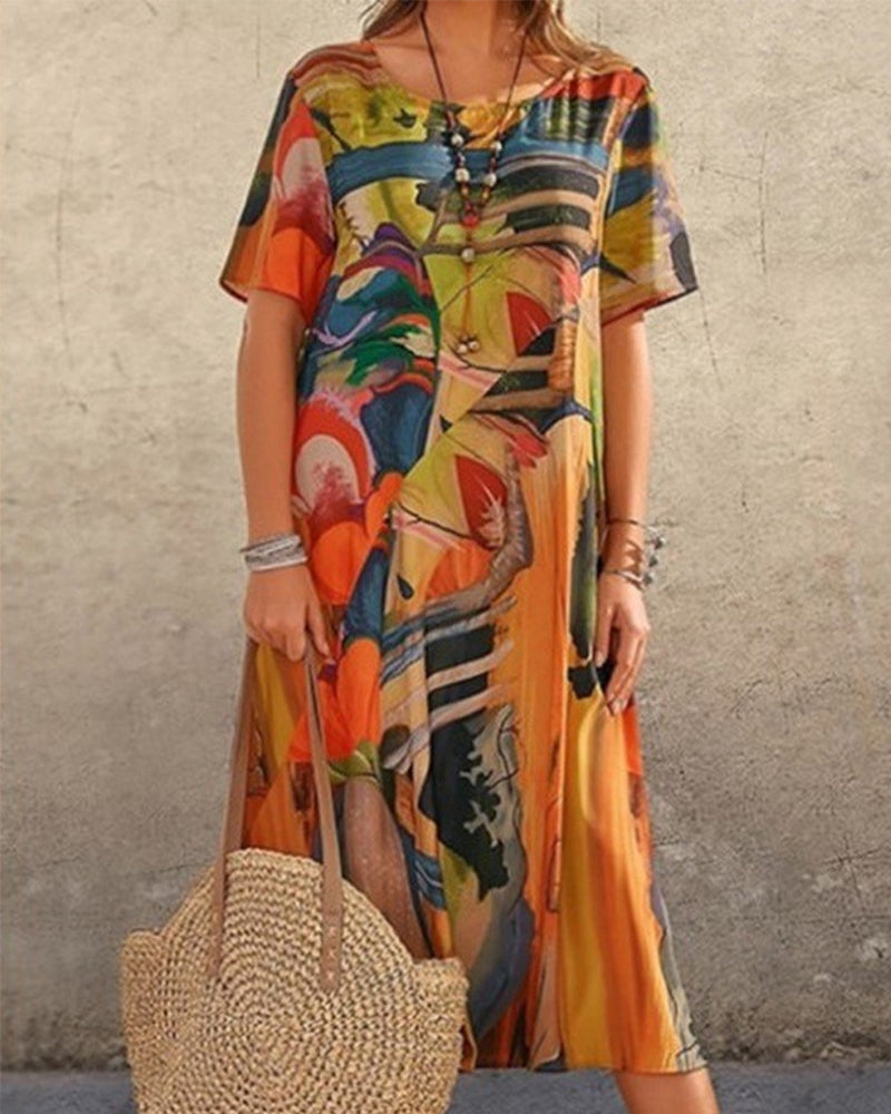 Heidi-Mode | Kleid Mantel mit Rundhalsausschnitt und Geometrischem Muster