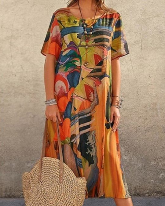 Heidi-Mode | Kleid Mantel mit Rundhalsausschnitt und Geometrischem Muster