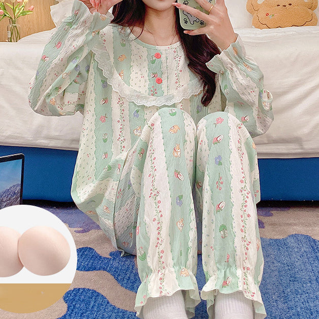 Heidi-Mode | Cloud Cotton Rundbindung Brustpolster Heim Pyjama Satz