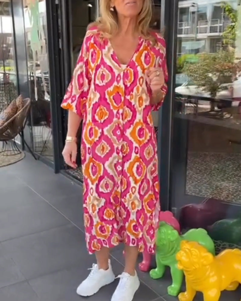 Heidi-Mode | Stilvolles Gemustertes Sommerkleid mit Halben Ärmeln