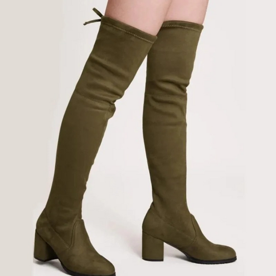 Heidi-Mode | Overknee Wildleder Stiefel mit Blockabsatz Trendige Damenstiefel