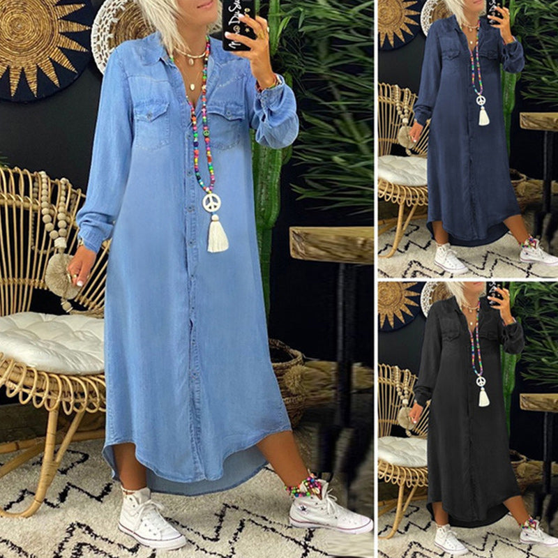 Heidi-Mode | Enfärgad Denim Kleid für Frauen