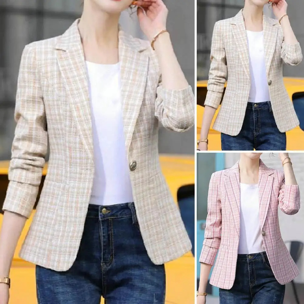 Heidi-Mode - Klassische und Stilvolle Herbst Karierte Blazer mit Ein-Knopf-Verschluss für Frauen