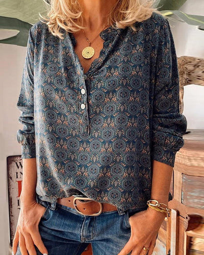 Bluse mit langen Ärmeln und Vintage-Print