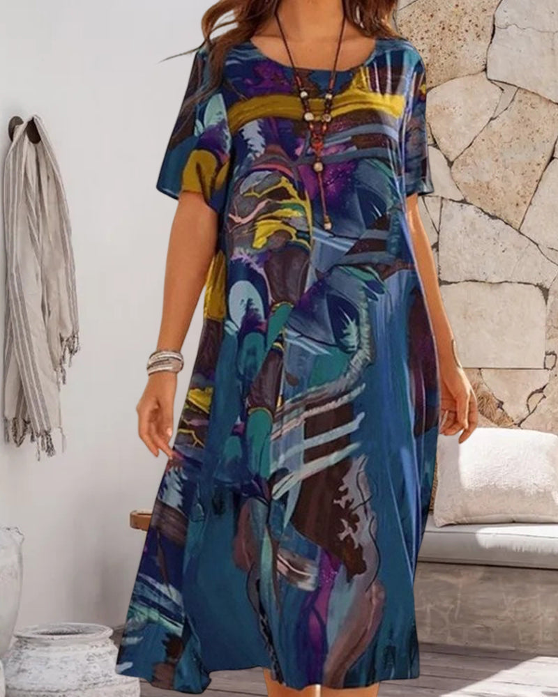 Heidi-Mode | Kleid Mantel mit Rundhalsausschnitt und Geometrischem Muster