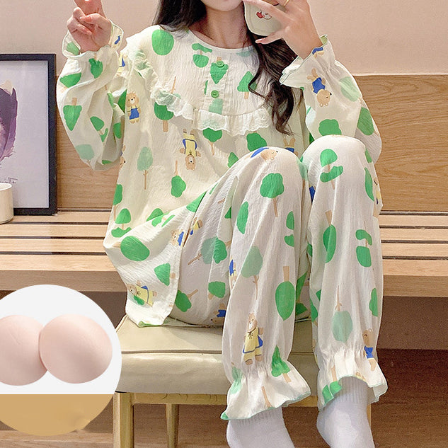 Heidi-Mode | Cloud Cotton Rundbindung Brustpolster Heim Pyjama Satz