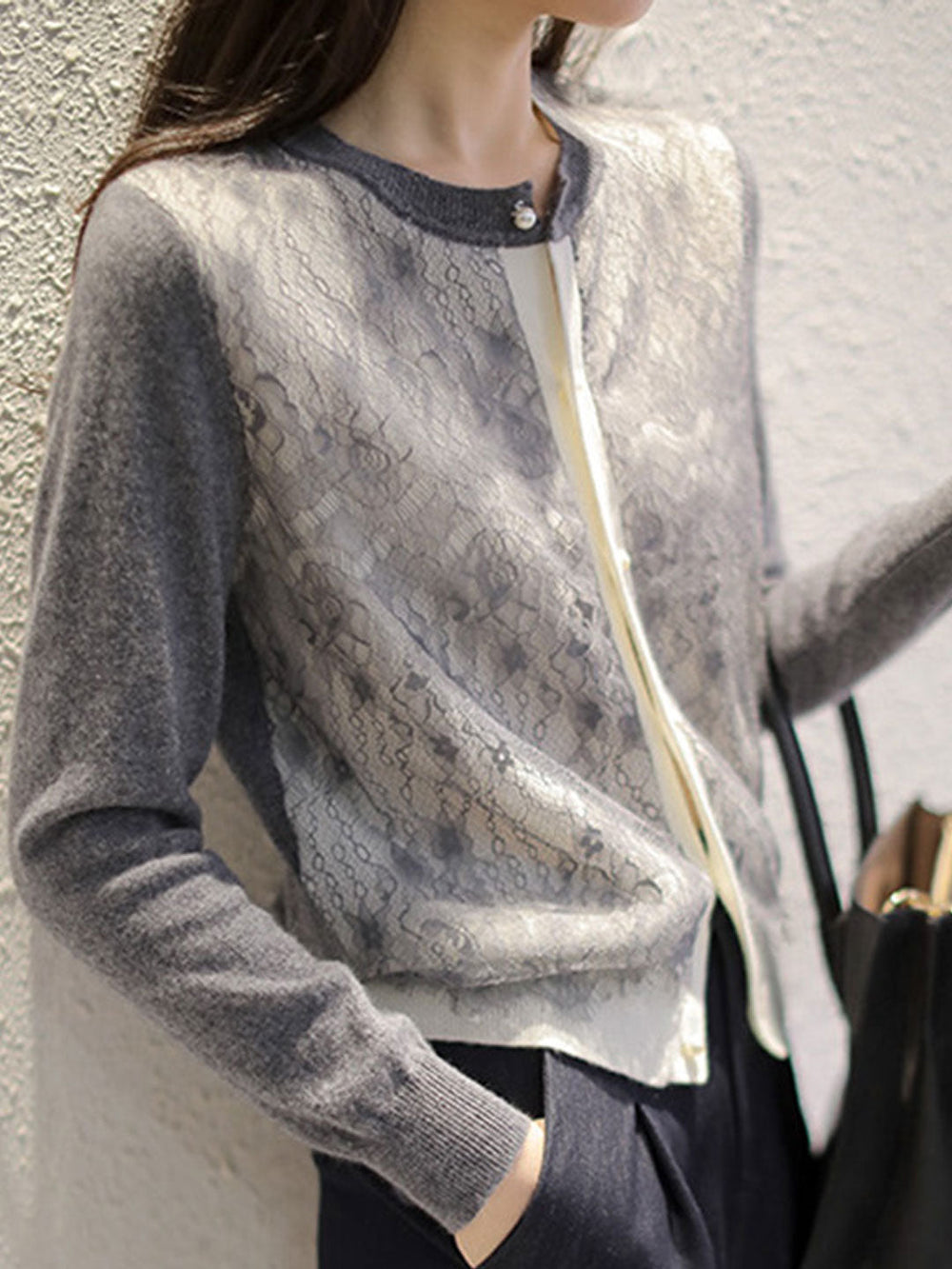 Heidi-Mode | Weste Damen Spitze Panel Strickweste