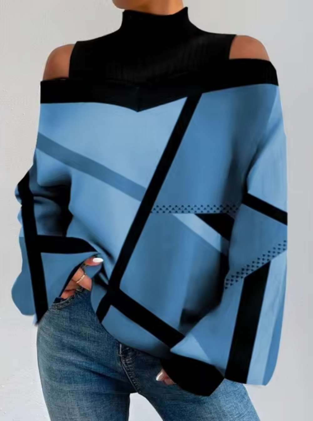 Heidi-Mode | Off-Shoulder-Bluse mit Rollkragen für Damen