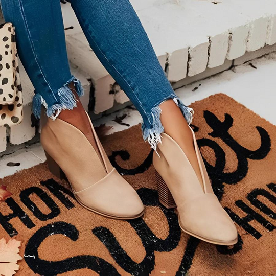Heidi-Mode | Damen Hohe Ferse Ankle Boots, V-form Öffnung, Slipper, Chic und Elegant