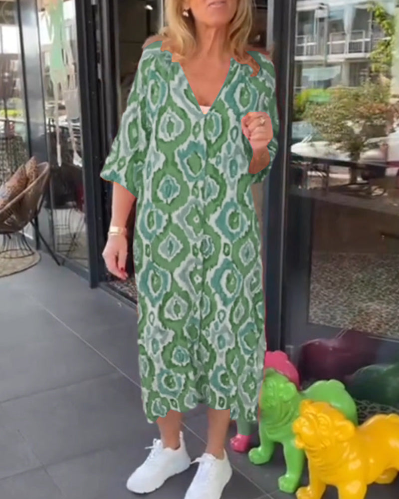 Heidi-Mode | Stilvolles Gemustertes Sommerkleid mit Halben Ärmeln